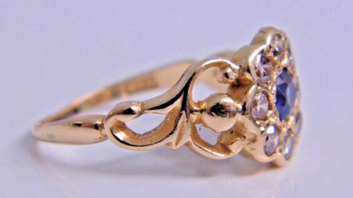ANTIQUE REGENCY 1830s 15ct GOLD SAPPHIRE & DIAMOND CLUSTER RING - Picture 3 of 13