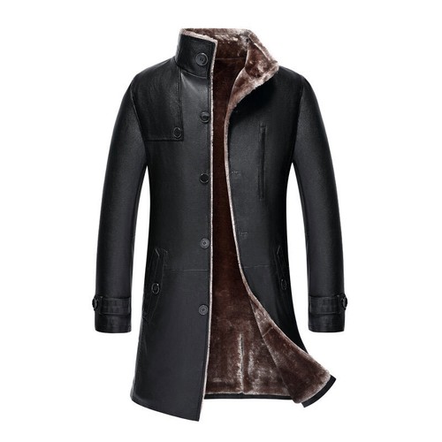 Genuine Leather Jacket Midlength Standup Collar Sheepskin Fur Men's