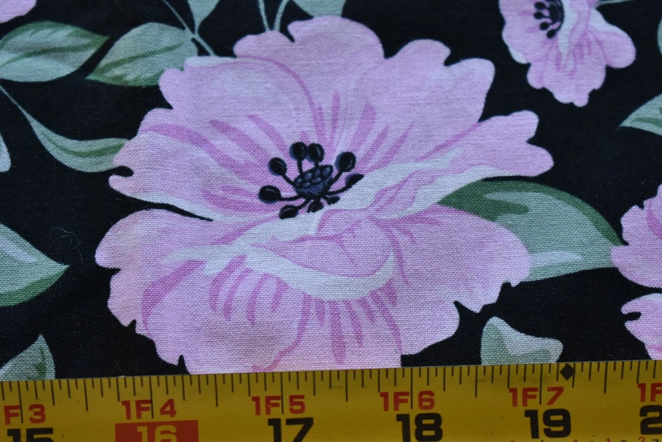 30" Long, Pink Floral on Black Quilt Cotton, Quilting Treasures, BJ Lantz, N4533 - Image 3 of 4