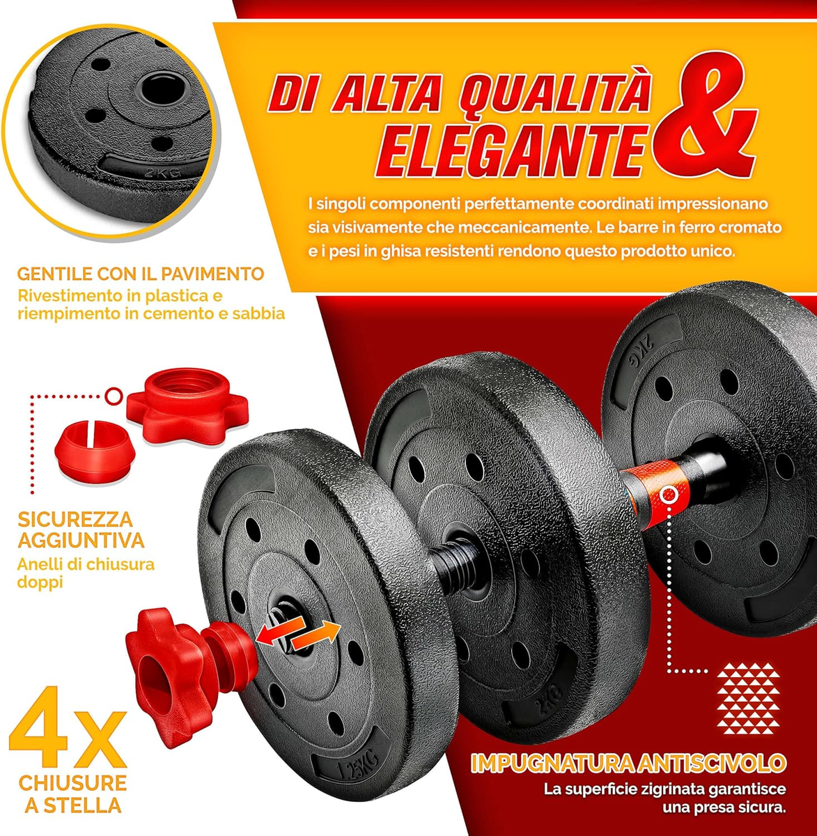 Set Manubri Regolabili 2 In 1 - 15-40kg Con Freno E Raccordo Per Allenamento Completo