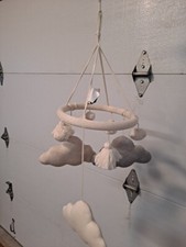 CLOUD Baby Mobile Cream GRAY  WHITE Fabric  Knit Frolics 9" Diameter