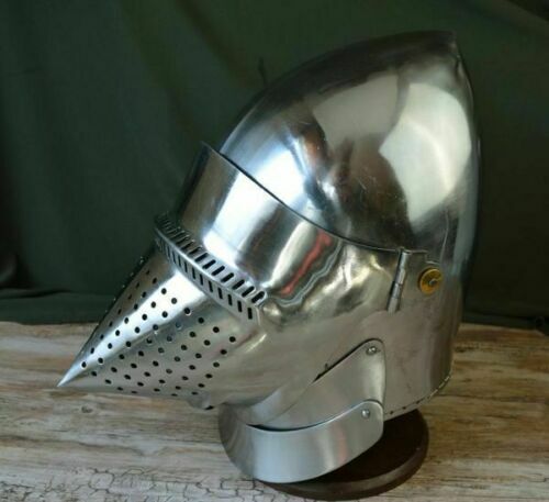 Mittelalterliche Bascinet-Rüstung Stahlhelm Pig Face Warrior Battle Ready Helm Super winst