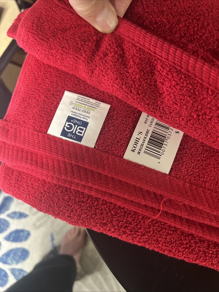 Juego de 2 toallas y 2 paños THE BIG ONE rojo brillante 100 % algodón NUEVO Foto 4 de 4