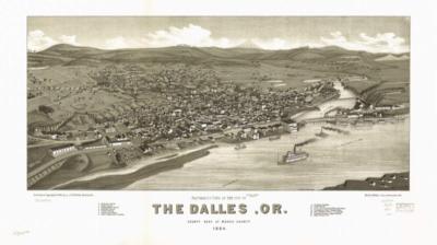 14'' x 24'' 1884 Panoramic View Of The City Of The Dalles Oregon County