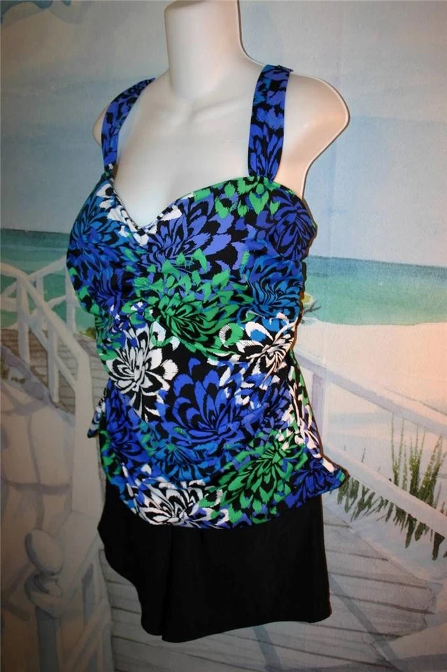 20W HOURGLASS MODELADOR TANKINI TOP BAÑADOR SHORTS AZUL VERDE FLORAL 20W 1X Foto 2 de 4