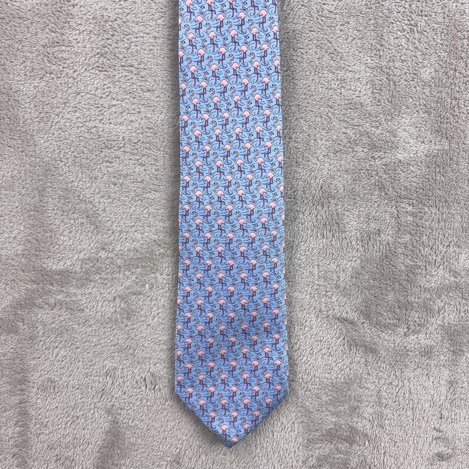 Corbata de cuello de seda flamenca Vineyard Vines para hombre azul rosa estilo náutico Preppy Foto 2 de 4