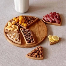 Wood Serving Tray with Removable Dividers for Veggie Platter Snacks Dessert