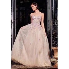 Pink Flowers Embroidery Sequins evening dress Strapless Backless Party Dresses
