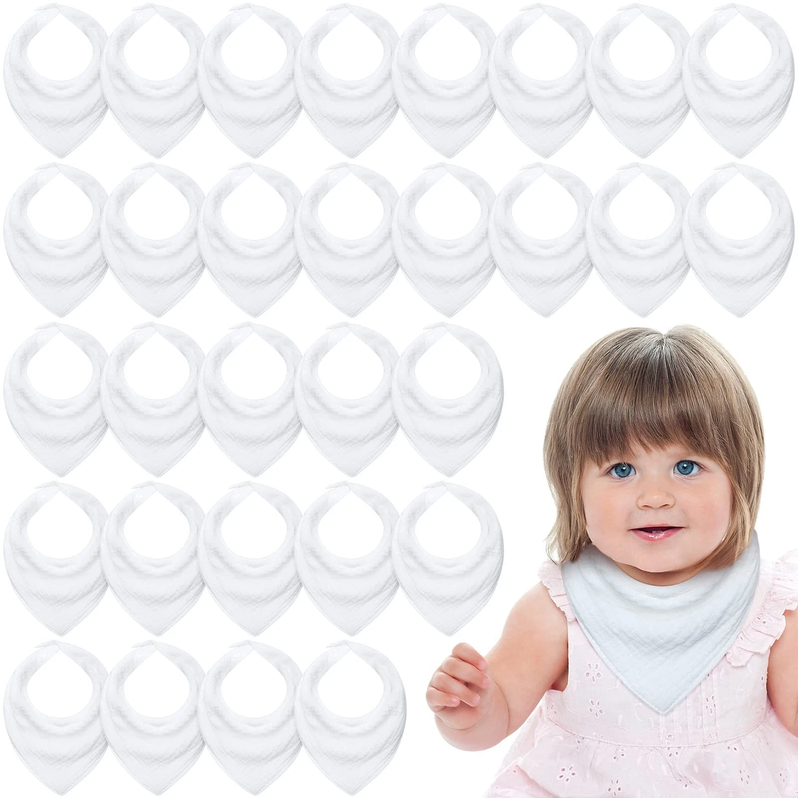 30 Pcs Muslin Baby Bibs White Baby Bandana Drool Bibs Unisex Solid Colors for...
