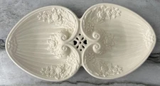 Beige Heart Shaped Tidbit Serving Tray Nut Candy Dish Roses Portugal Made 12.5"