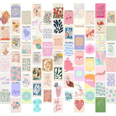 70pcs Danish Pastel Wall Collage Kit Aesthetic Pictures, Cute Danish Pastel P...