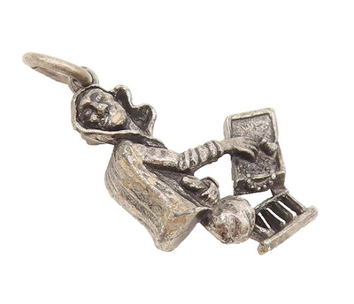 925 Sterlingsilber Vintage geschnitzt Kunde Kauf Essen Charm Anhänger PT22347