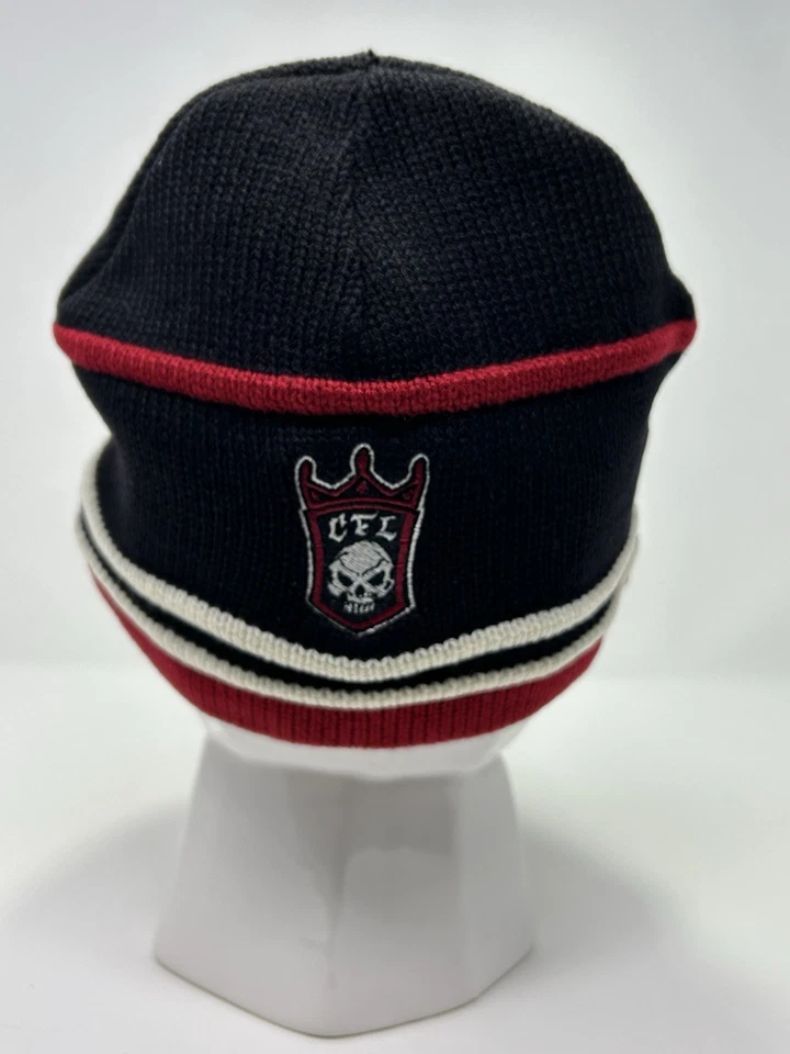 Vintage West Coast Choppers Y2K Beanie Hat Skull Crown Iron Cross Black Red WCC - Image 2 of 4