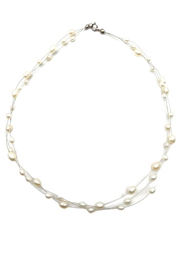 Collana girocollo vintage vera perle d'acqua dolce stratificate 16" argento sterling 925 - Foto 4 di 24