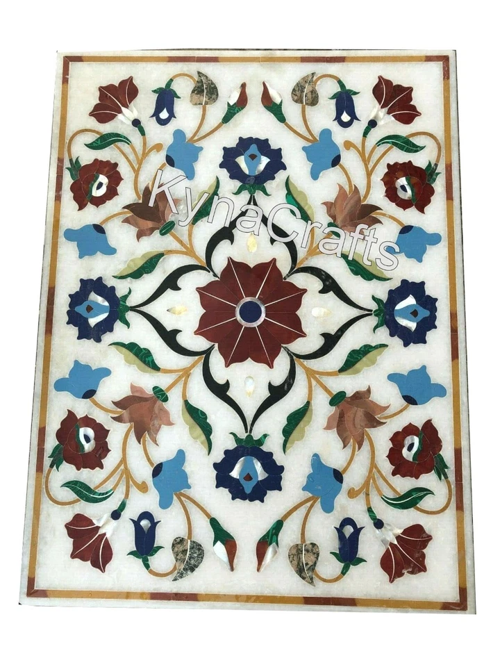 Floral Art Inlay Coffee Table Top with Royal Look Vintage Marble Patio Table top - Image 4 of 4