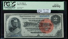 1886 $2 FR.242 Large Red Seal Silver Certificate PCGS 65