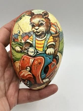 Vintage 1950s German Paper Mache Easter Egg Peter Rabbit on Motorcycle