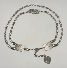 Women Belt Silver Double Chain Link Accent Statement Piece Thin Belt