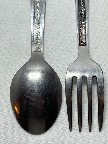 Vintage Walt Disney By Bonny Stainless Fork Spoon Set Mickey Mouse Pluto Japan - Picture 6 of 7