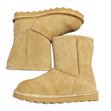 Bearpaw Elle Boots Youth Size 2 Brown Cow Suede Hiber Tech Waterproof Slip On