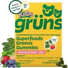 Grüns Kids' Sugar-Free Superfoods Greens Gummies - 72ct/12 Servings