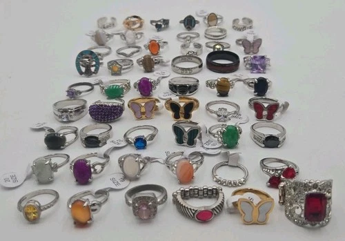 Huge Lot 52 Vintage Costume Jewelry Rings Mixed Sizes Reseller Bulk Stone Rings