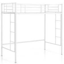 Metal Loft Bed Frame with Full-Length Guardrail 150kg Capacity White