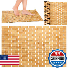 2 Pcs Bamboo Bath Mat Bathroom Rugs Floor Wood Shower Mat Non Slip Waterproof Wo