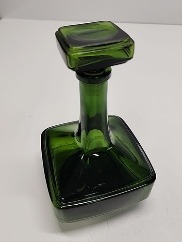Vtg Mid Century GREEN Decanter Bottle with Stopper 8.5" Apothecary Belgium .75L - Picture 4 of 16