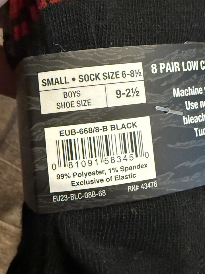 Ecko Unltd Niños Negro 8 Pares Calcetines Corte Bajo Talla S PEQUEÑO Talla 6-8 1/2 NUEVO Foto 4 de 4