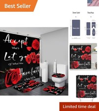 Beautiful Red Rose Shower Curtain  Rug Set - 4 Complete Bathroom Accessories