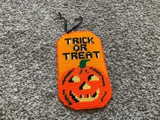 Vintage Halloween Trick or Treat Completed Hanging Plastic Canvas doorhanger