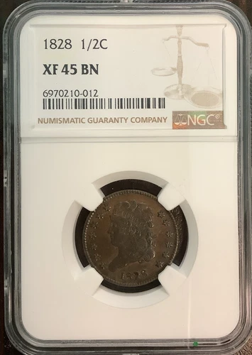 1828 HALF CENT CLASSIC HEAD 1/2C XF 45 BN NGC
