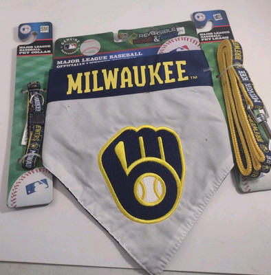 Milwaukee MLB Reversible Bandana & Pet Collar SM & Pet Leash Med  Dog/Cat