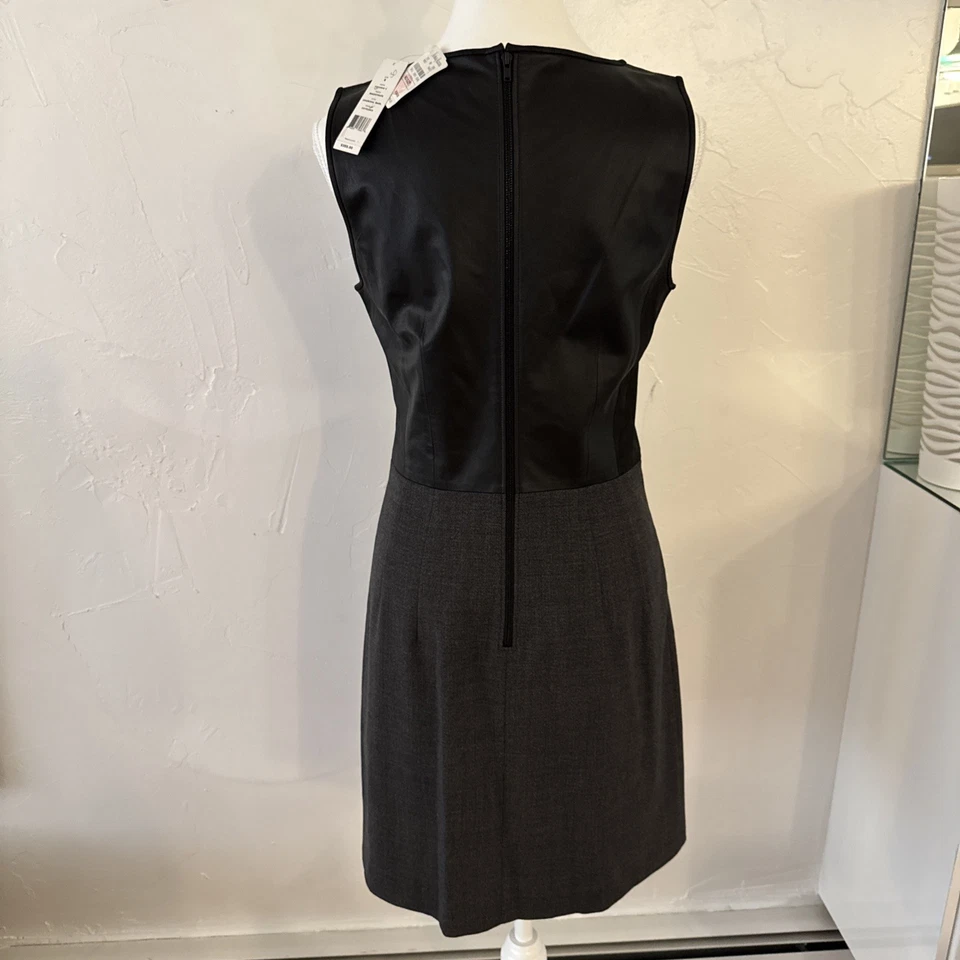 Nuevo con etiquetas Vestido Theory 8 Negro Mezcla Lana Modal Imitación Cuero Neiman Marcus $355 Foto 3 de 4