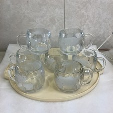 1970&rsquo;s Nescafe Nestle 7 WORLD MUGS Globe Cups Etched Glass