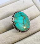 Vintage Sterling Silver Navajo Big Turquoise Ring Size 9 Signed "LD"