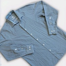 Bugatchi Uomo Mens Shirt Geometric Shaped Fit Blue Long Sleeve 16 1/2 34-35