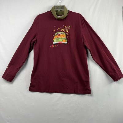 Quacker Factory Shirt Womens Medium Jeanne Bice Fall Embroidered Rhinestones