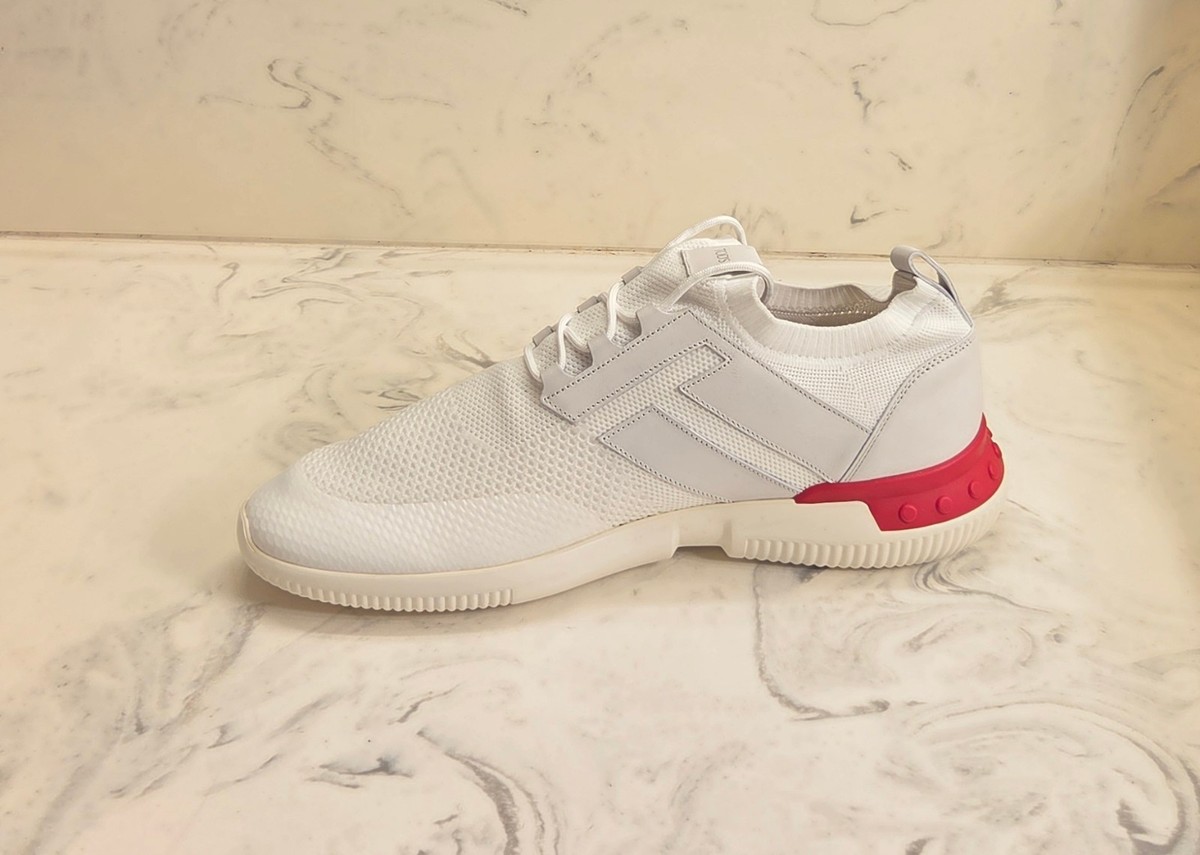 New! Tod's 'No_Code' Low Top Sneakers White Red Mens 10.5 US 9.5
