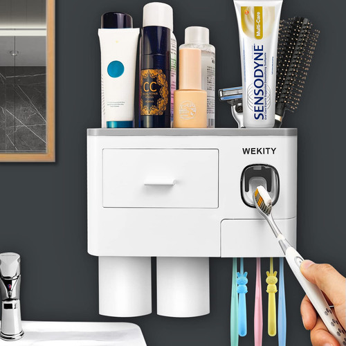 Multifunctional Wall-Mounted Toothbrush Holder, Automatic Toothpaste Dispense...