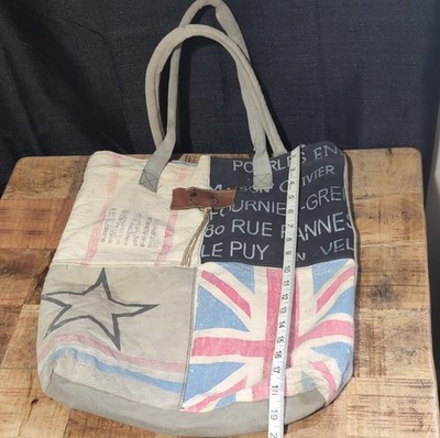 Vintage/Retro look-Tote Bag with Union Jack, Star,  Large
