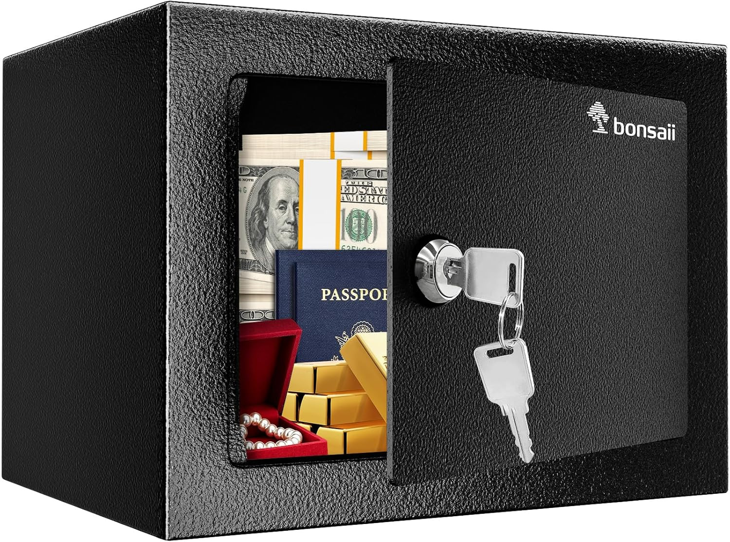 Safe Box with Key Lock, Steel Security Lock Box, 0.23 Cubic Feet, 9.06" W X 6.69
