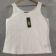 Camiseta sin mangas Lauren Ralph Lauren M blanca bordada con ojales 100 % algodón nueva con etiquetas