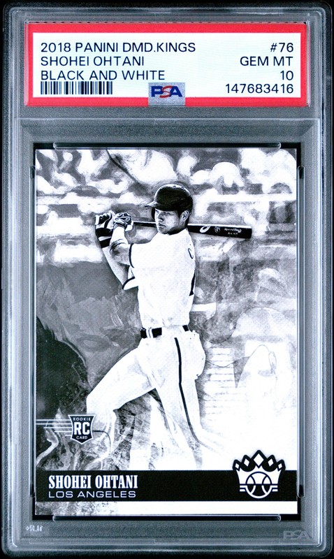 147683416 Shohei Ohtani 2018 Panini Diamond Kings #76 Black And White RC PSA 10