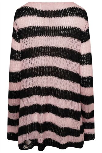 90's Oversized Striped Gothic Grunge Jumper - Chunky Knitted Distressed Sweater - Picture 6 of 39