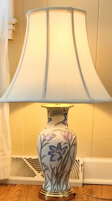 Vtg Asian Chinese Ceramic Ginger jar Lamp orchid Floral /No shade - Main Image