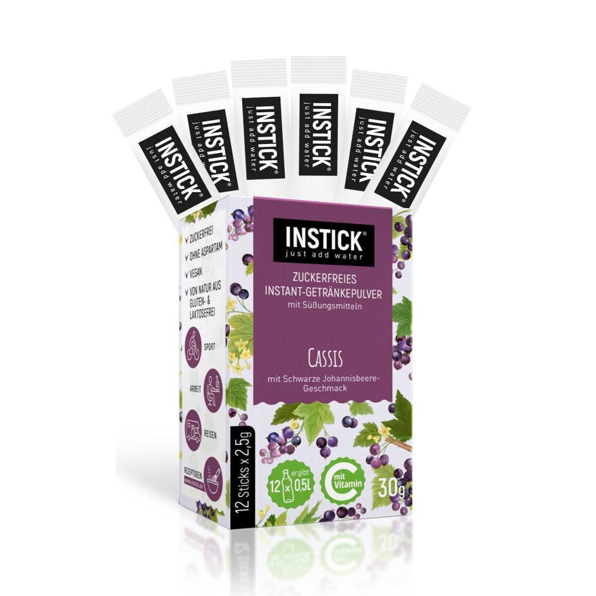 Instick Just Add Water Instick Zuckerfreies Instant-Getränk (Cassis) - 1 Packung Für 12 X 0,5-1 L - Veganes Getränkepulver Kalorienarm & Vitamin C - Instant-Pulver - Image 3