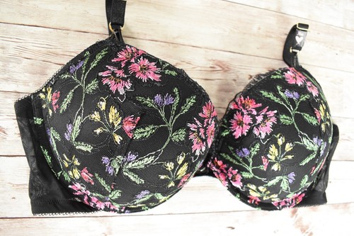 Victoria's Secret 36D/M *VERY SEXY* FLORAL EMBROIDERED PUSH-UP BRA SET *Black* - Picture 3 of 10