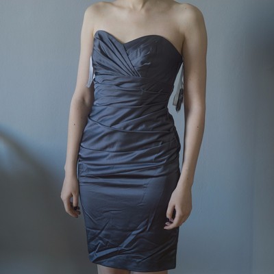 Davids Bridal Bridesmaid Satin Short Pewter Grey Dress Formal Evening New  Size